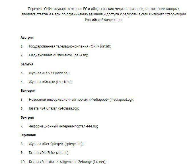 МИД РФ объявил о блокировке западных изданий в ответ на санкции eqiqrxiqtriqttkmp